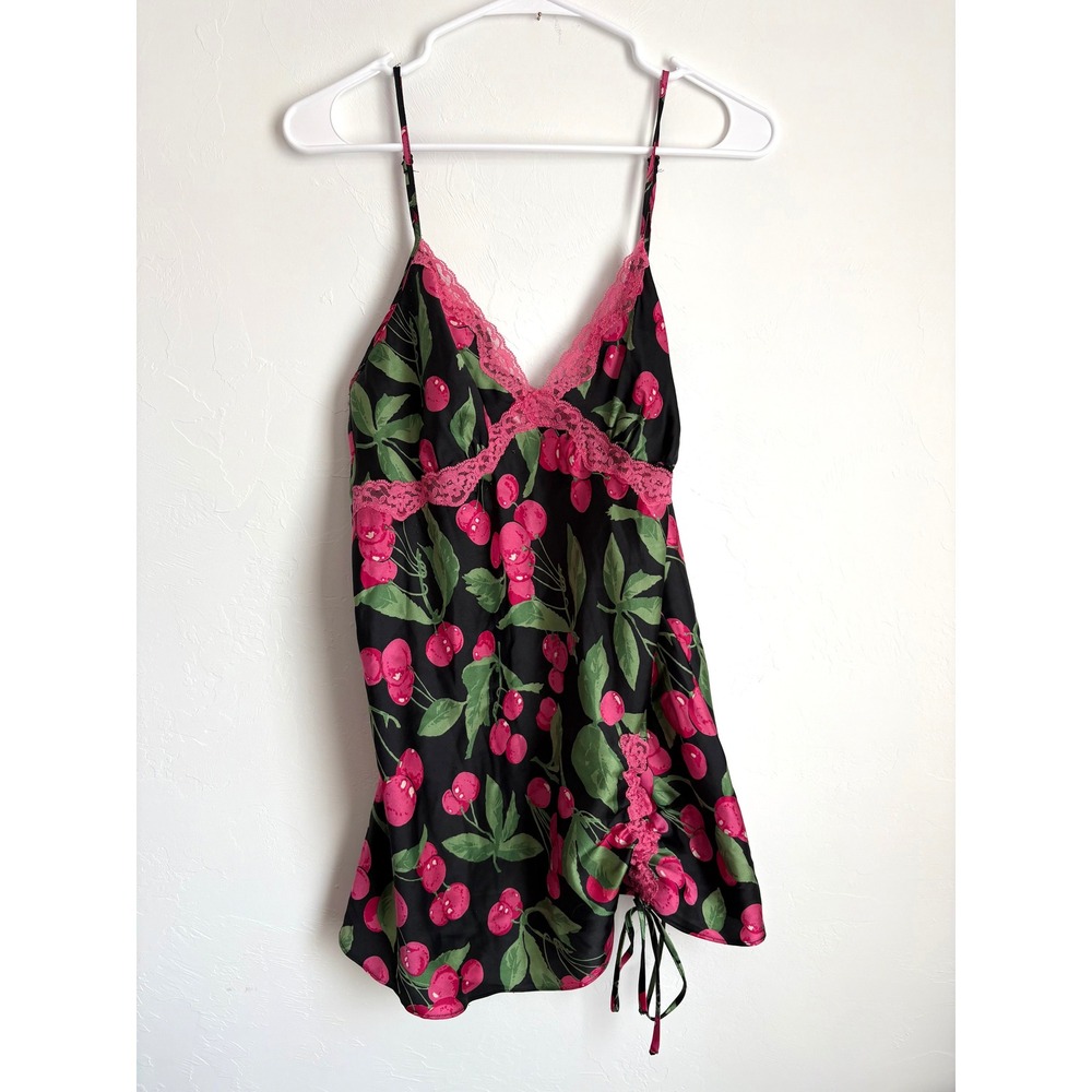 Victorias Secret Cherry Satin Lace Ruched Slip Chemise Romantic Girly Coquette - Picture 1 of 4